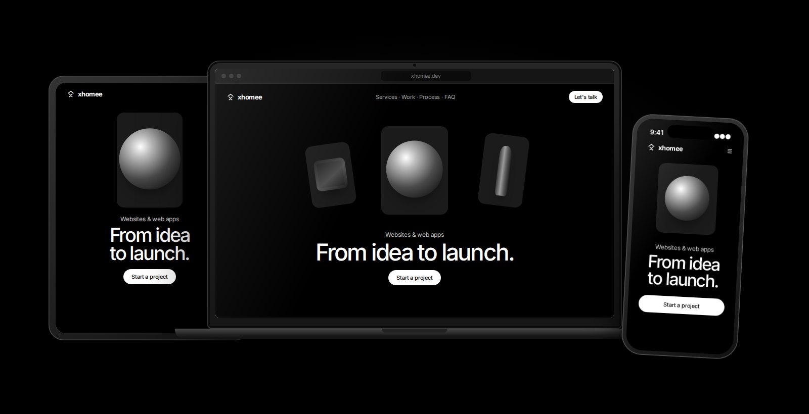 The same website on a laptop, a tablet and a smartphone